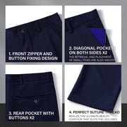 Mens Stretch Dress Pants Flat Front Business Casual Pants Classic Fit Lightweight, Navy Blue