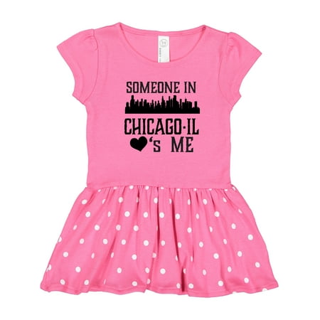 

Inktastic Chicago Illinois Someone Loves Me Skyline Gift Toddler Girl Dress