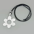 thumbnail image 4 of SIEYIO Silver Color Large Abstract Hollow Flower Pendant Necklace Long Black Rope, 4 of 16
