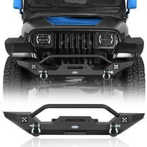 Hooke Road Offroad Mid Width Front Bumper w/Winch Plate for Jeep Wrangler YJ TJ 1987-2006, Rock Crawler Offroad Bumper w/LED Lights & D Rings