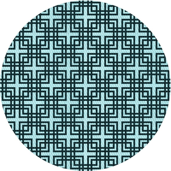 Ahgly Company Indoor Round Patterned Blue Lagoon Blue Area Rugs, 8' Round