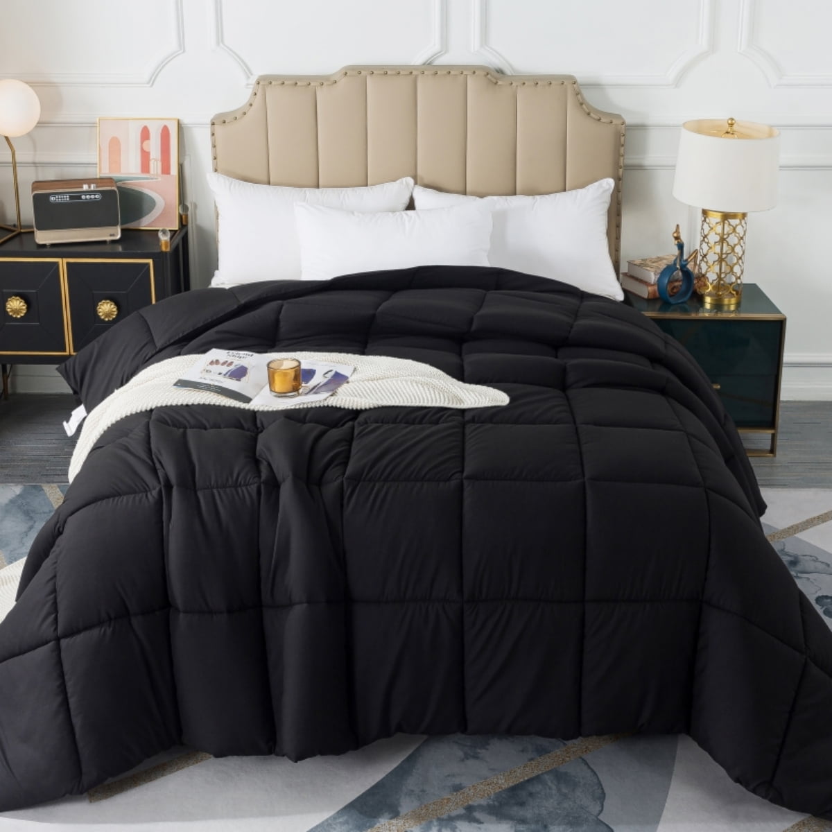 IGI Full/Queen Comforter, Black | All Season Hotel Down Alternative Duvet Insert, Adult, Unisex, 88x92in