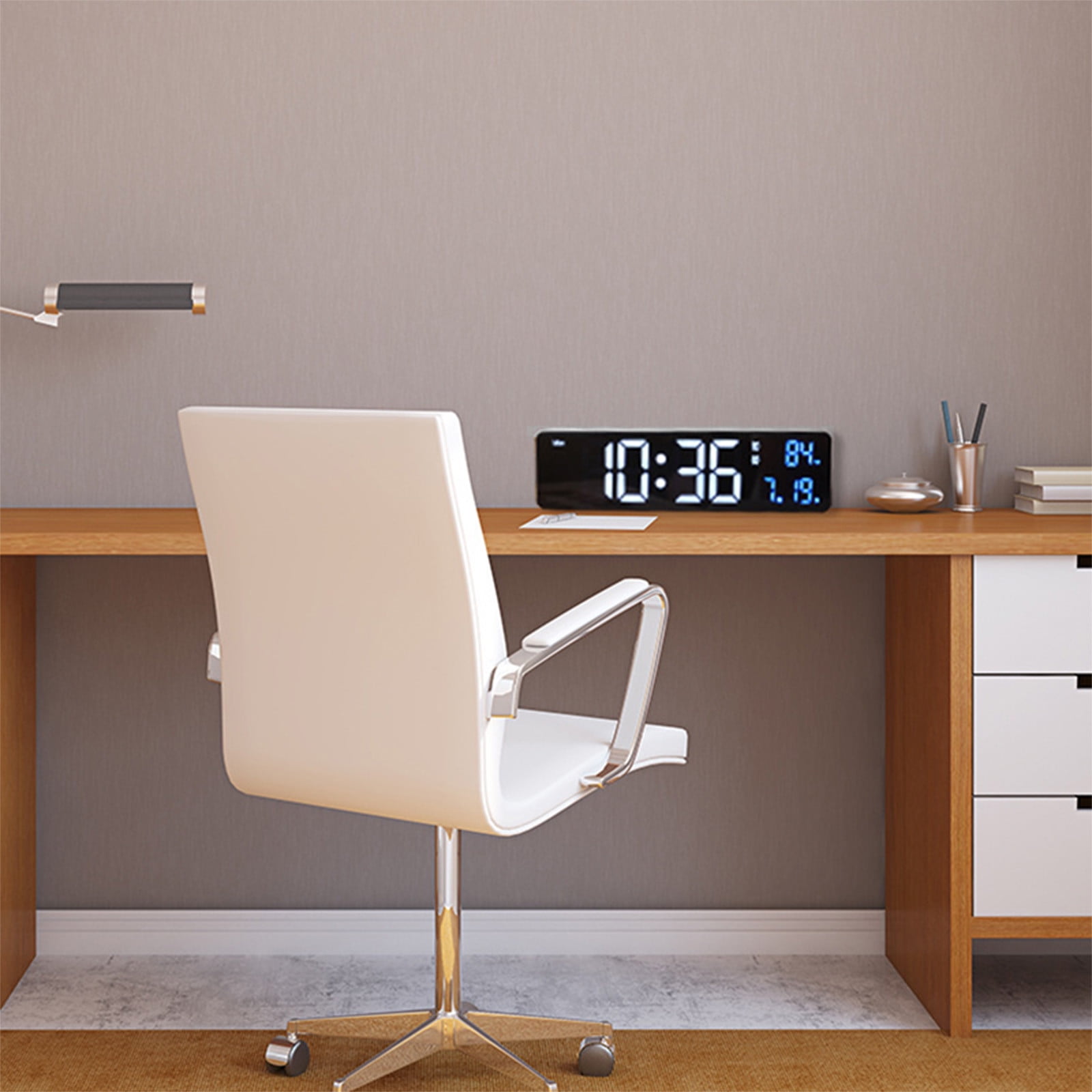 Foqnuq Large LED Digital Clock Alarm - Rechargeable Snooze Wall Clock - Date & Temperature Display - USB Powered - Perfect for Home & Office