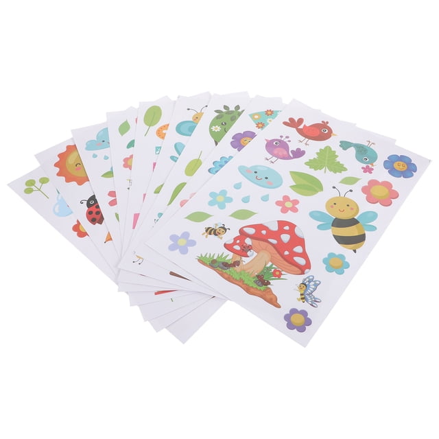 ADDHAT 9Ud Stickers Para Ventana De Resorte Decorativos Con De Flores Y Duendes Coloridos