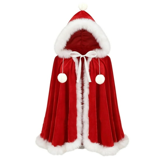 Wensltd Unisex Christmas Fleece Hooded Cape for Women Men Trim Ruffle Solid Color Winter Cozy Warm Holiday Outfit Festive Style