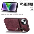 thumbnail image 6 of Nalacover for iPhone 14 Plus, Wallet with RFID Credit Card Holder and Zipper Pocket,Drop Protection Flip Cover Ring Holder Kickstand with Double Magnetic Clasp For iPhone 14 Plus, Winered, 6 of 12