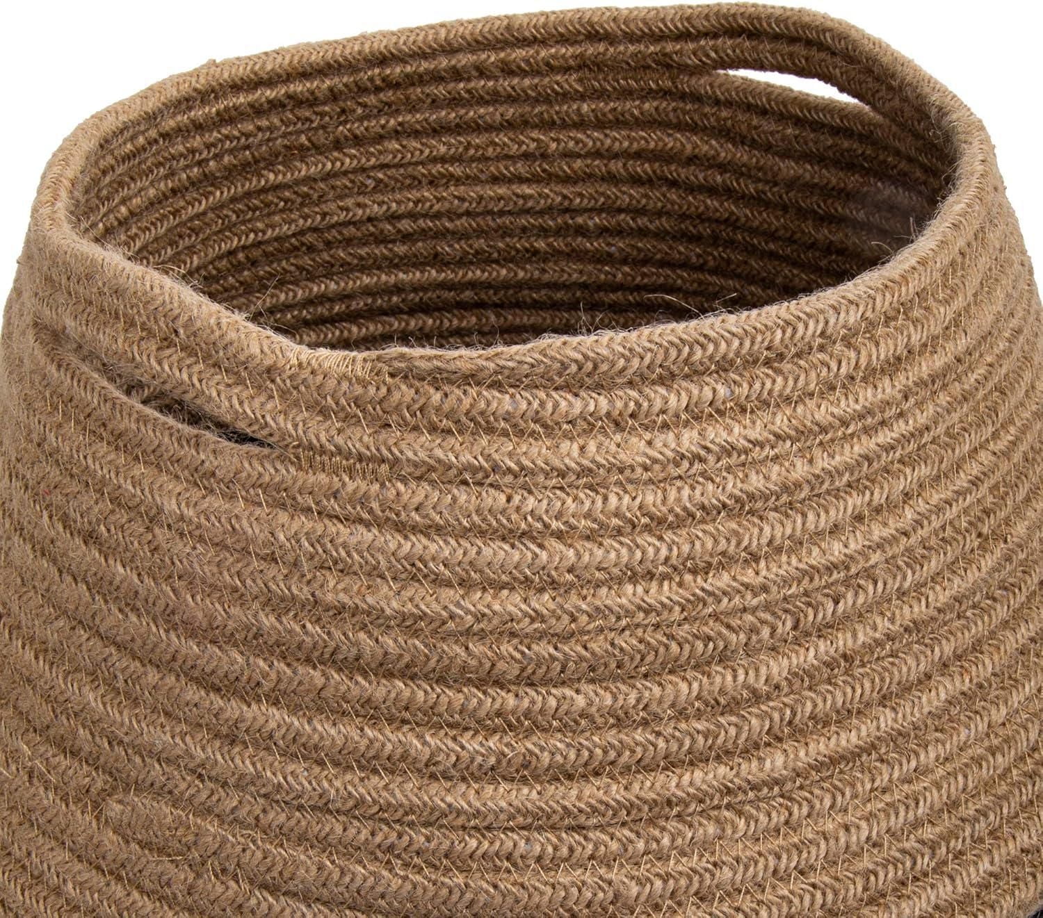 Truu Design Beautiful Woven Natural Jute Rope Planter Basket with Black Bottom, 9.8 x 12.6 inches, Neutral