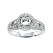 3/8ct Vintage Diamond Halo Engagement Ring Setting 14K White Gold