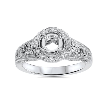 3/8ct Vintage Diamond Halo Engagement Ring Setting 14K White Gold