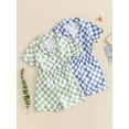 thumbnail image 3 of Toddler Boys Girls Summer 2PCS Pajama Sets Lapel Checkerboard Print Short Sleeve Lapel Shirt Top Elastic Shorts Kids Sleepwear Summer Outfits, 3 of 9