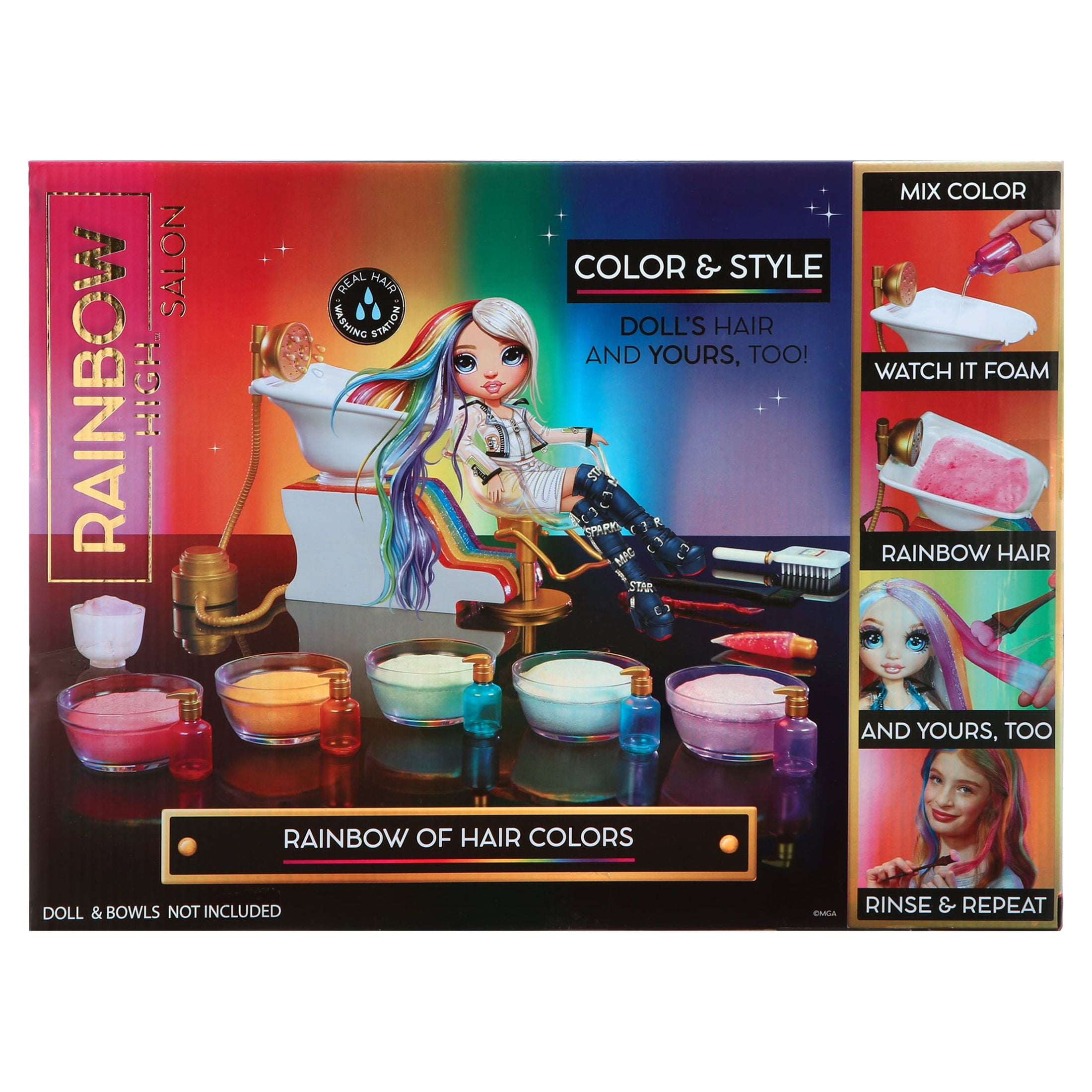 Rainbow High Salon Playset with Rainbow of DIY Washable Hair Color Foam for  Kids and Dolls - Doll Not Included 