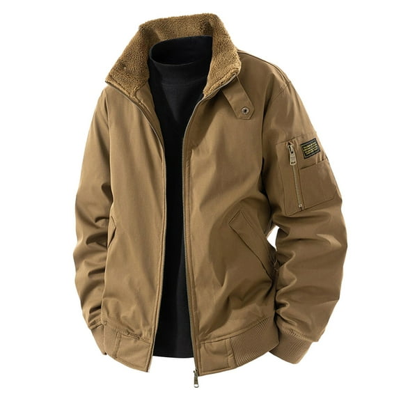 Mens Jacket Winter Stand Collar Lined Thickened Warm Outdoor Casual Coat Cold Weather Clothes