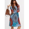 thumbnail image 3 of DEVOPS Women's Casual Long Sleeve Empire Waist Loose Dress with Pockets (Small, Flower mix Blue), 3 of 5