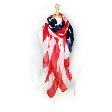 USA Patriotic American Flag Lightweight Scarf Wrap Soft & Large - White