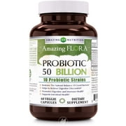 (3 Pack) Amazing Flora Probiotic 50 Billion with 10 Best Probiotics Strains Including Acidophilus, plantarum, rhamnosus etc * Supports Digestive & Immune Health * Veggie Capsules (60 Count)
