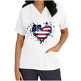 thumbnail image 1 of Haut à Col en V Imprimé pour la Fête de l'Indépendance pour Femmes, Manches Courtes, Mélange Polyester-Spandex, Blanc, Coupe Décontractée, Lavable en Machine, 1 of 5
