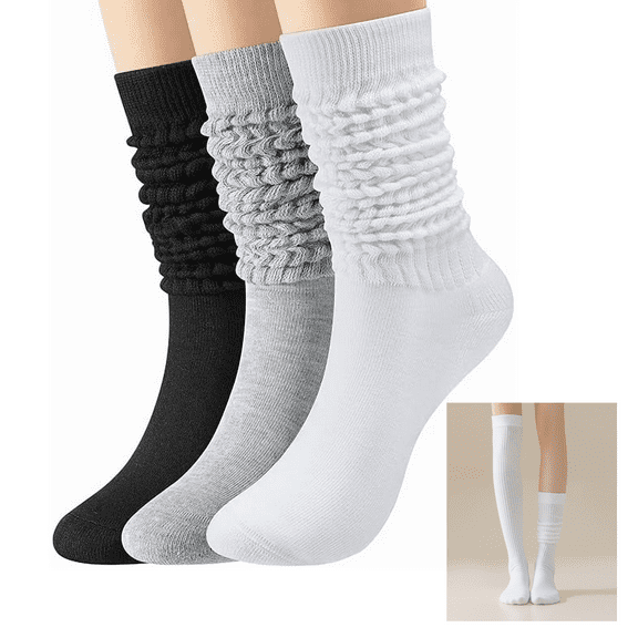 6 Pairs Slouch Socks Women, Cotton Cushion Boot Socks, Soft Scrunchy Thigh High Leg Warmers (Size 9-11)