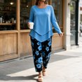 thumbnail image 6 of Zormilly Plus Size Outfits for Women 2 Piece Sets Long Sleeve Shirts Printed Wide Leg Pants Soft Lounge Sets, S-5XL, 6 of 6