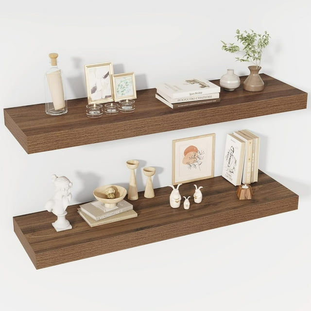 Floating Shelves Deep Floating Shelf Wall Mounted Wall Shelves Rustic Deep Bookshelf Extra Deeper & Thicker Display Shelves for Bedroom Living Room Set of