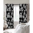 thumbnail image 3 of Black Floral Blackout Curtains, Light Blocking Print Window Curtains, Farmhouse Garden Flowers Botanical Thermal Insulated Window Drapes for Living Room Kitchen Cafe 2 Panels, 55"W x 39"L, 3 of 9