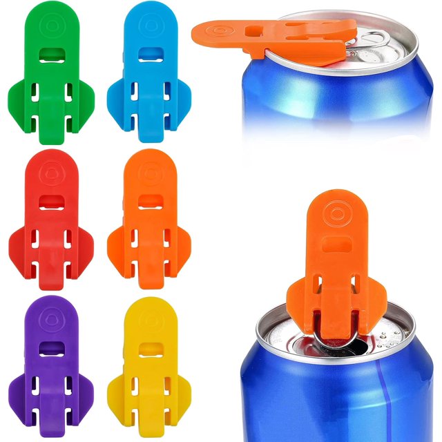 Abrelatas manual colorido, abrelatas fácil, abrelatas de refresco codificado por colores, protector de refrescos Beverage Guard, tapas de latas de bebidas (6 piezas)