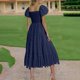 thumbnail image 4 of Vestido de Manga Larga Maxi para las Mujeres Caída Sólido Plisado, Sexy Manga Corta Elástica Cintura Boho Bolsillos, 4 of 9