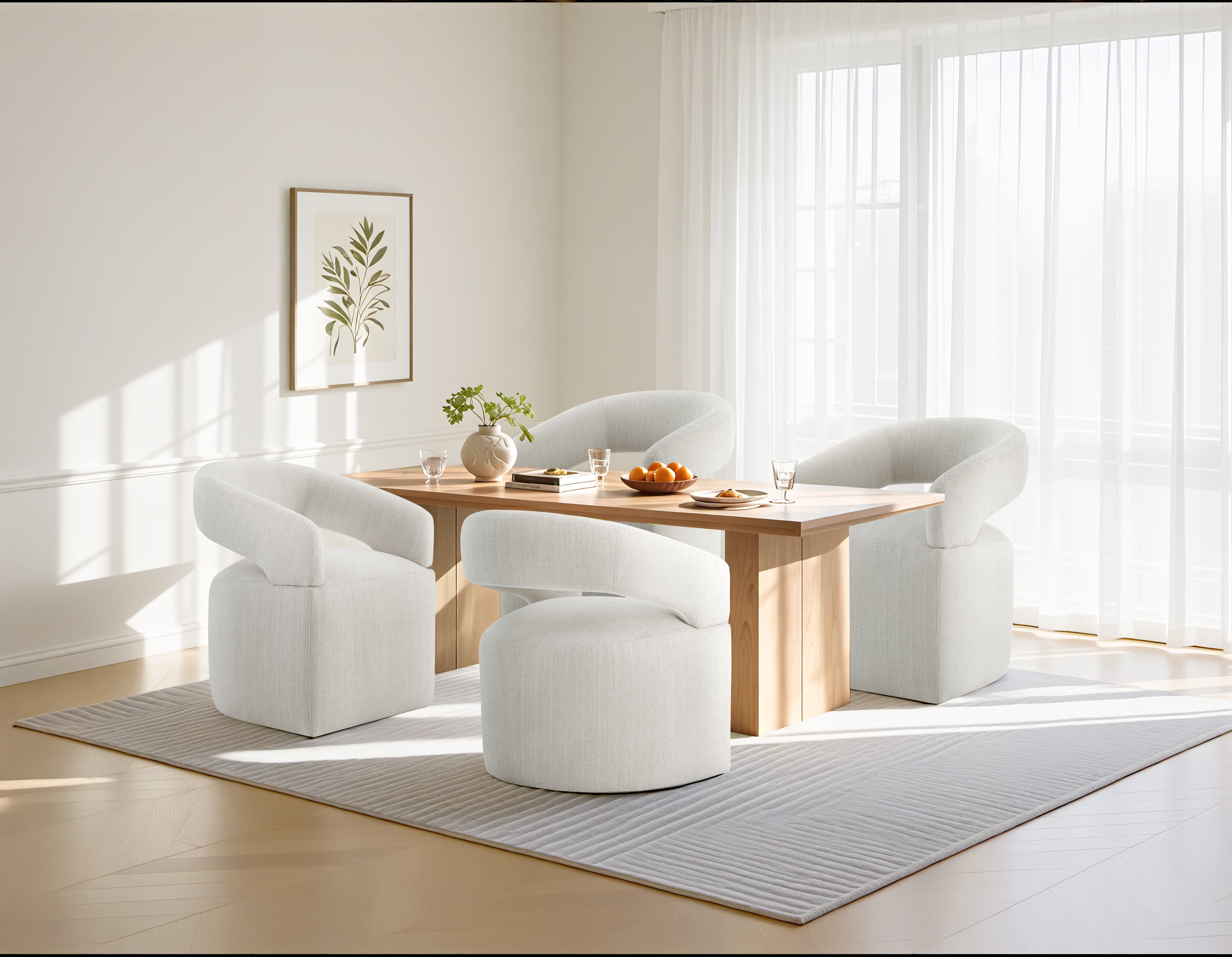 Spruce & Spring Upholstered Dining Chair with Open Back and Hidden Casters, Single, Linen