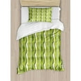 thumbnail image 3 of Striped Duvet Cover Set King Size, Retro Wavy Leaf Lines with Digital Effects Unusual Repeating Fresh Floral Essence Print, Decorative 3 Piece Bedding Set with 2 Pillow Shams, Green, by Ambesonne, 3 of 3