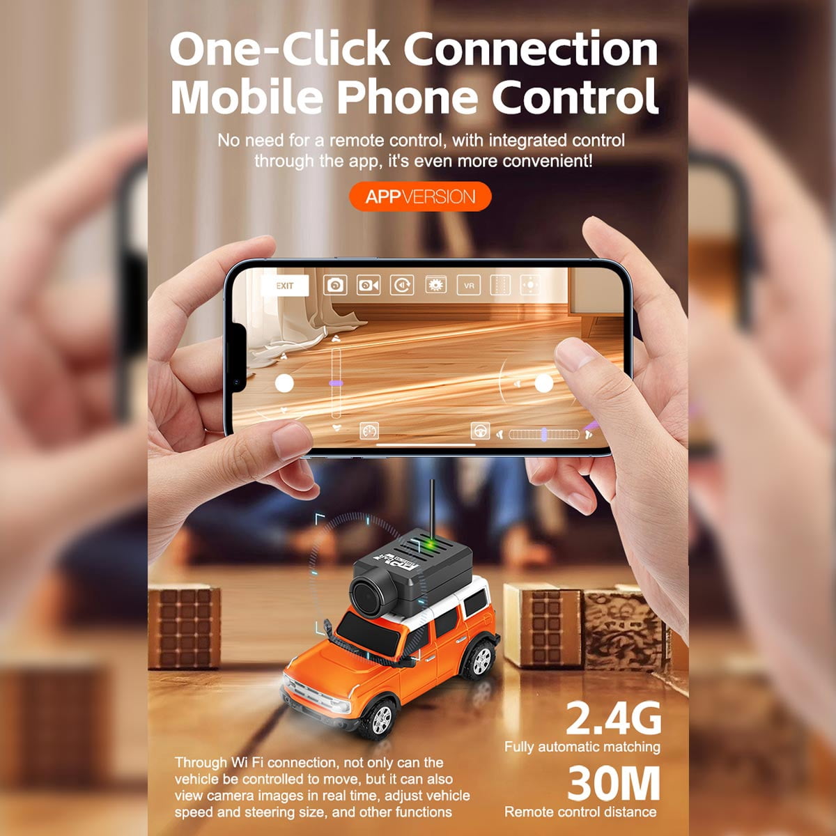 WL 1/64 Scale Mini RC Car, Remote Control Vehicle with WiFi Module Control, APP Auto-Pairing & Onboard Camera View, Micro Racer for Indoor Tracks, Desk Driving, Gift for Adults (Orange)