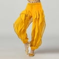 thumbnail image 4 of Hinvhai Girls Belly Dance Harem Pants - High Waisted Elastic Waistband, Soft Stretchy Fabric Yellow 11-12 Years, 4 of 5