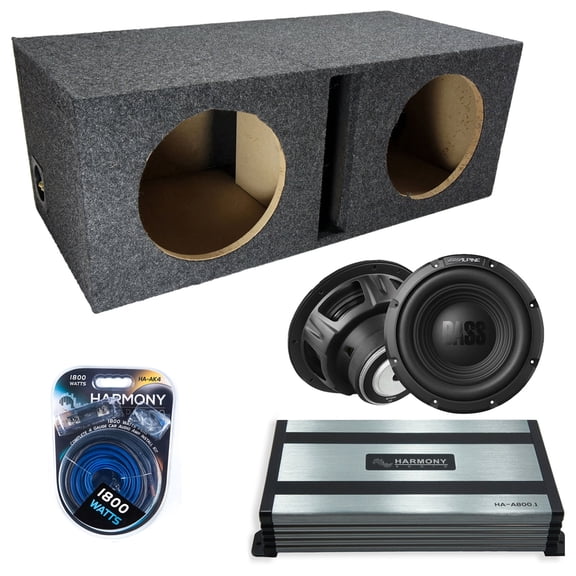 Harmony Audio Alpine fits Universal W10S4 Dual 10" Subwoofer 500W Vented Sub Box | HA-A800.1 Amplifier, 4GA Amp Kit