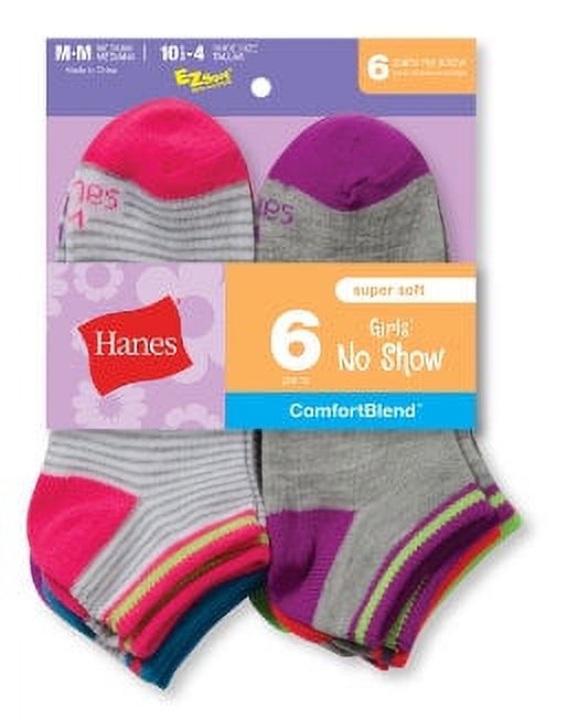 Hanes Girls No Show Socks 6-Pack, Sizes M-L - image 3 of 3