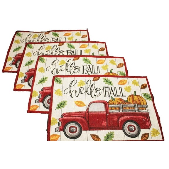 Twisted Anchor Trading Co Hello Fall Table Placemats Vintage Truck, 4pc Set Gift Bagged