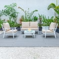thumbnail image 2 of LeisureMod Walbrooke Modern Aluminum 5-Piece Patio Conversation Set with Outdoor Square Fire Pit Table with Slats Design & Side Table Tank Holder And Beige Cushions, 2 of 19