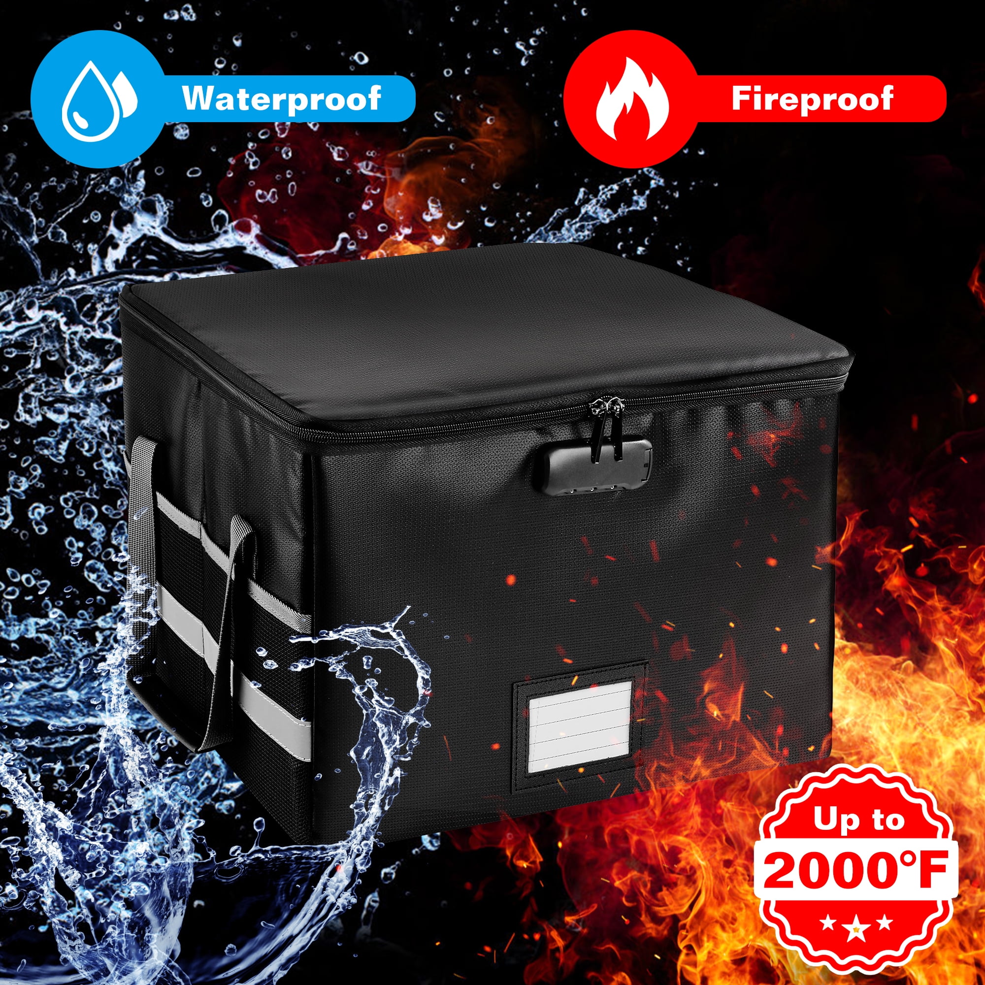 Kusmil File Box with Lock, Fireproof File Document Organizer for Home Office Hanging Letter/Legal Folder (Black)