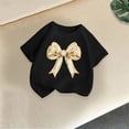 thumbnail image 4 of Kids Girls Gold Bow Rhinestone Graphic Tee - Soft Crewneck Short Sleeve Black T-Shirt 2T,Size 6 T, 4 of 6