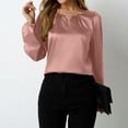 thumbnail image 2 of Arnsht Women's Dressy Business Casual Blouses Keyhole Satin Silk Long Sleeve Tops Fall Outfits V Neck Pleated Work Shirts Pink XL, 2 of 4