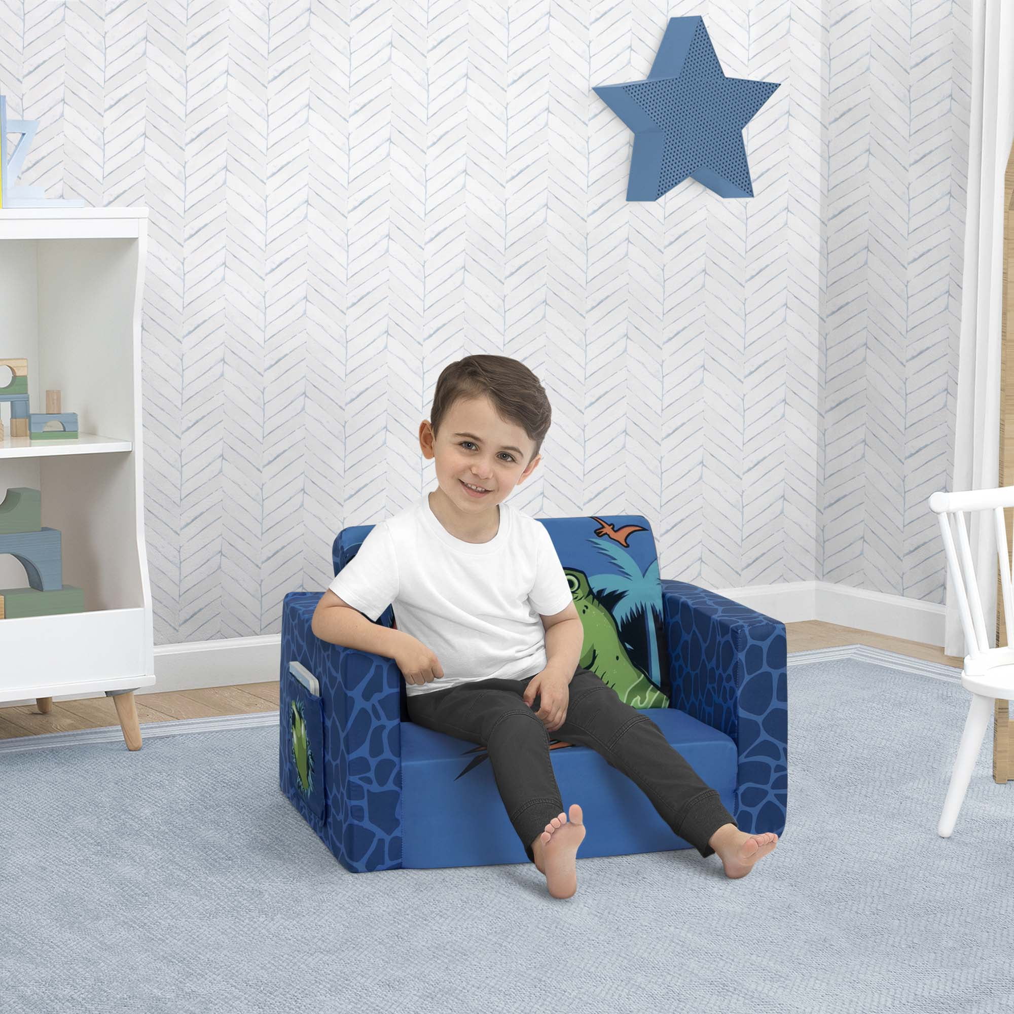 Delta Children Dinosaur Cozee Flip-Out Chair - 2-in-1 Convertible Chair to Lounger for Toddlers & Kids