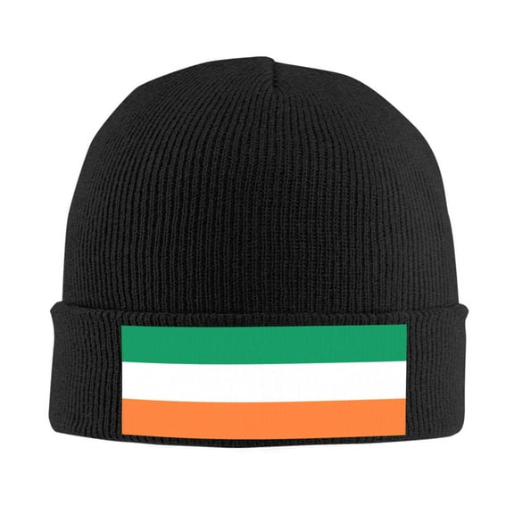 Flag Of Ireland Winter Beanie Hats for Men Women Warm Cozy Knitted Cuffed Skull Cap Black