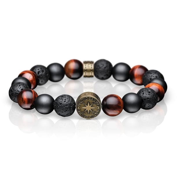 Pulsera BERING Arctic Symphony con forma de ojo de tigre rojo y perlas de lava