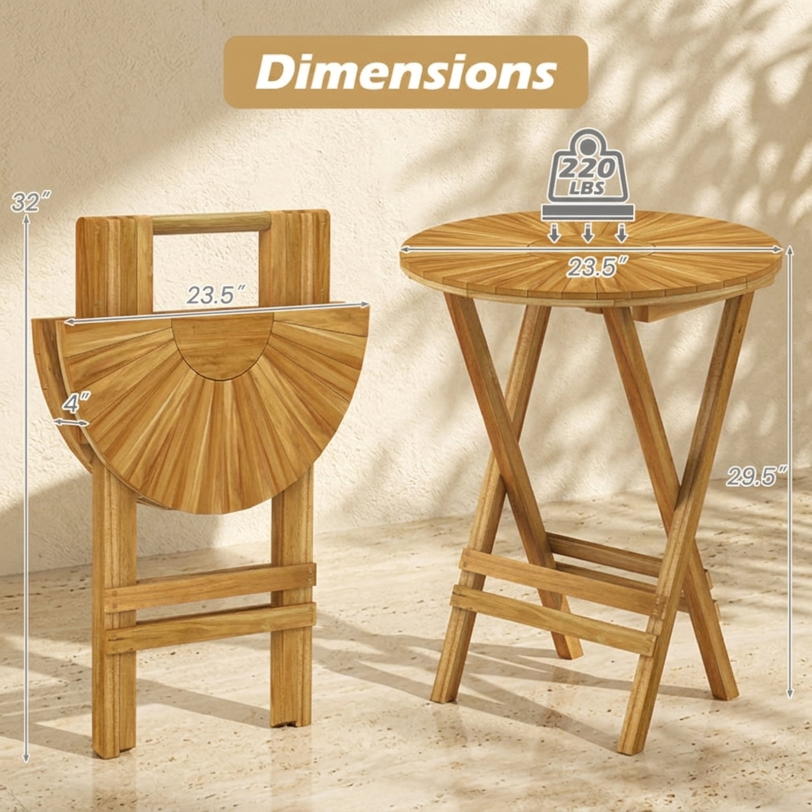 Furnibear Outdoor Side End Table Solid Teak Wood for Patio Porch Poolside Natural 220 lbs Capacity Weather-Resistant Outdoor Furniture