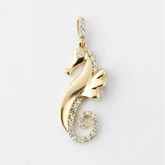 1Ct Lab-Created Diamond Round Cut 14k Yellow Gold Over Women's Seahorse Pendant