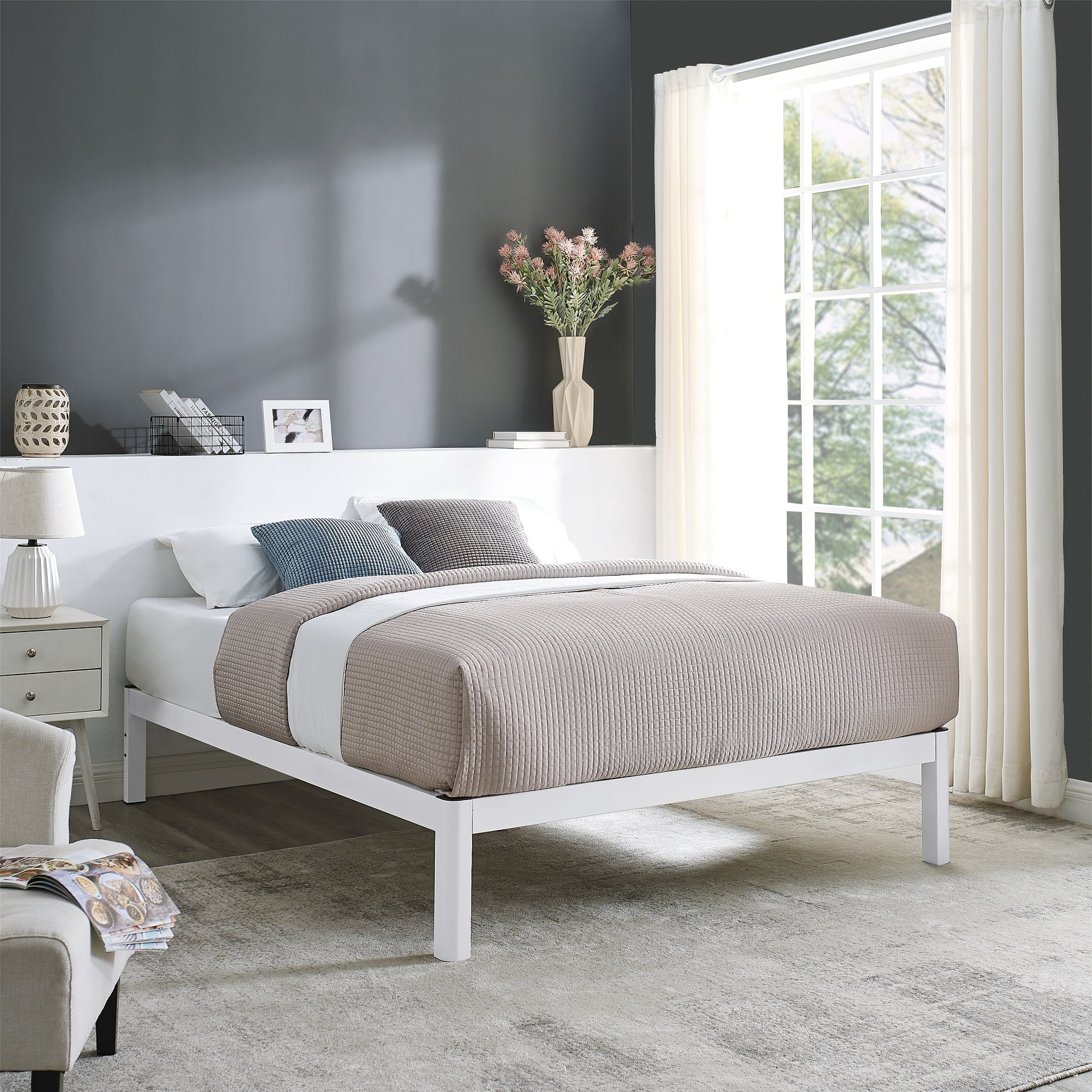 Mainstays Wood Slat White Metal Bed, Mainstays Twin Slat Metal Bed Frame