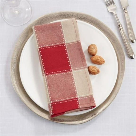 Saro Lifestyle Stitched Plaid Design Cotton Blend Napkin (Set of 4)