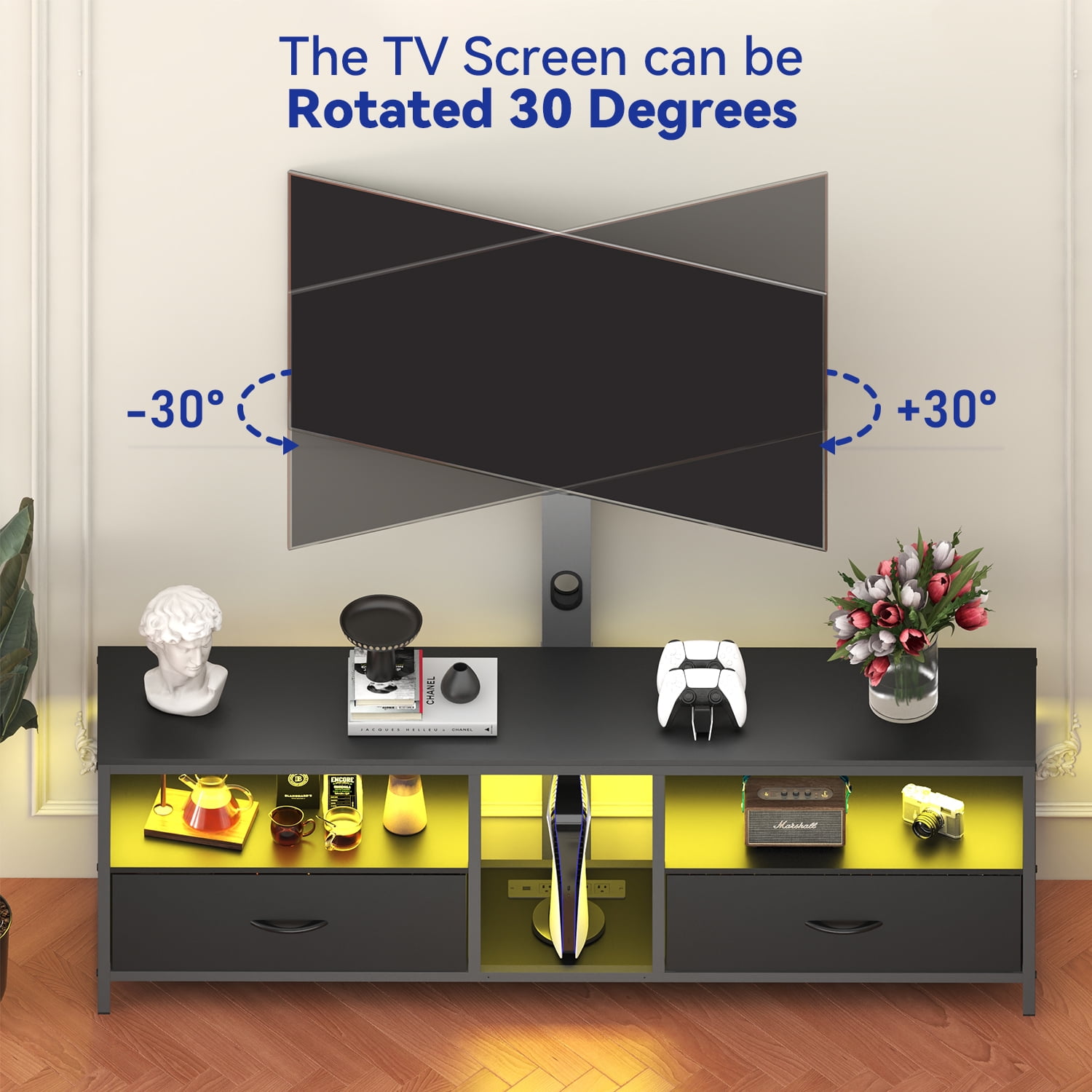 Behost TV Stand with Mount and Fabric Drawers for 65 Inches TV, Entertainment Center and Industrial TV Console Table with Storage for Living Room, Bedroom