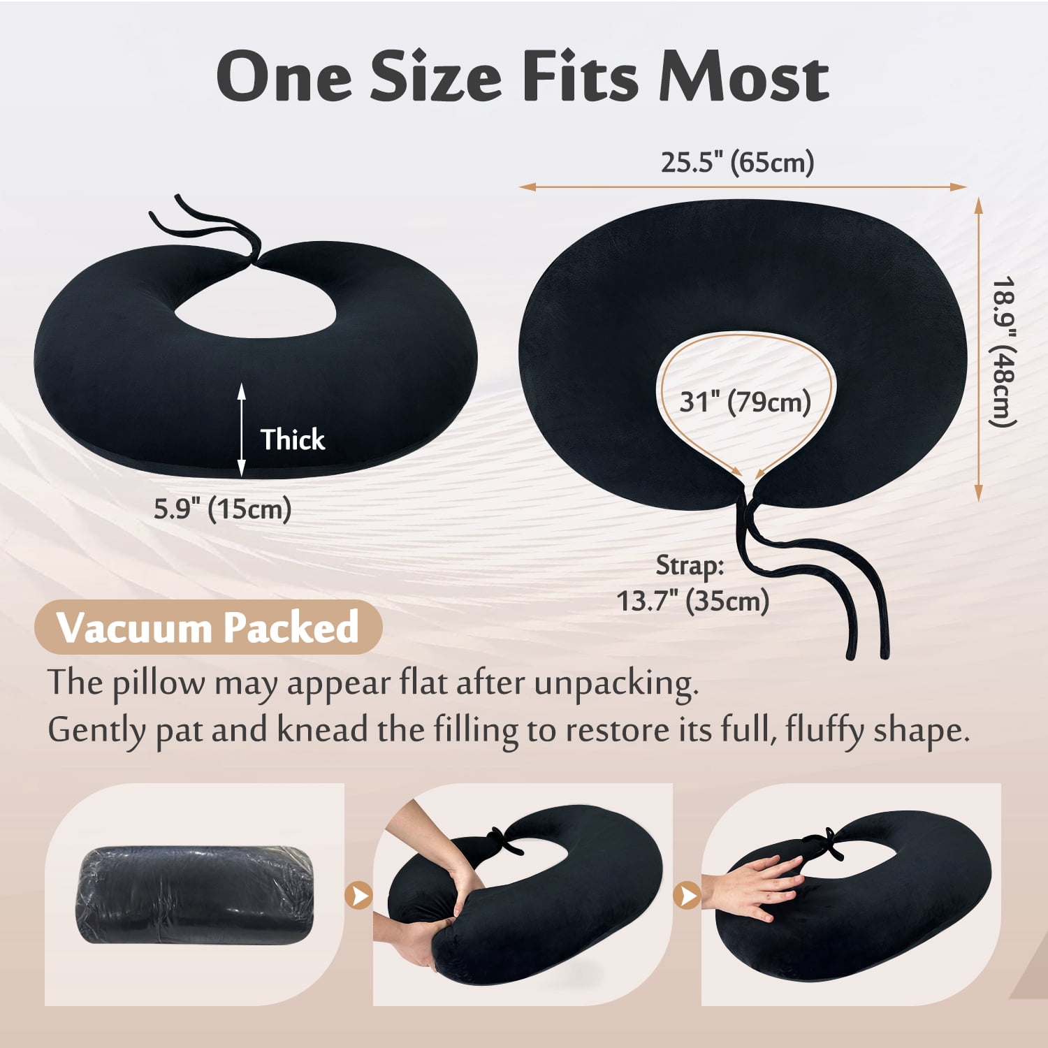 BBL Pillow After Surgery for Sleeping and Sitting, Hip Support Cushion for Brazilian Butt Lift Recovery, Black