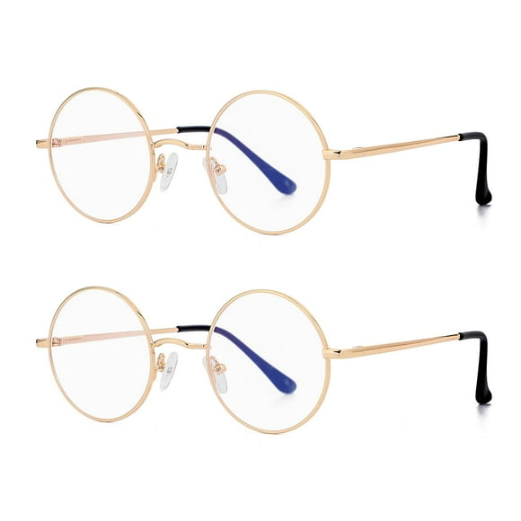 EYLRIM Round Blue Light Blocking Glasses for Women Men Circle Clear Lens Metal Frame Eyeglasses Non Prescription (C1 Gold+Gold)