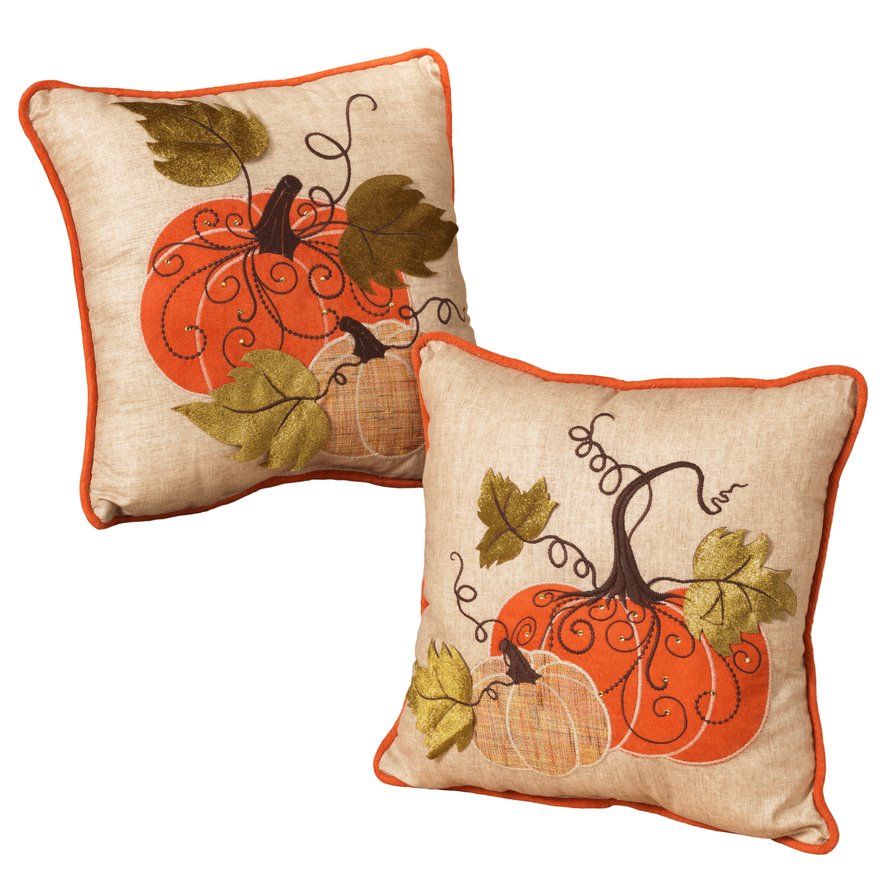 Embroidered Pumpkin Throw Pillows Set of 2 Walmart com Walmart com