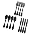thumbnail image 1 of Delicate 4 Sets Disposable Plastic Silverware Cutlery Party Catering Tablewares Includes 4 Forks, 4 Spoons, 4 Negro, 1 of 7
