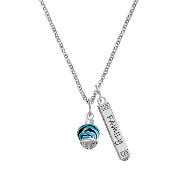 Delight Jewelry Silvertone Wide Hot Blue Zebra Print Band Spinner Silvertone Family Bar Charm Necklace, 23"